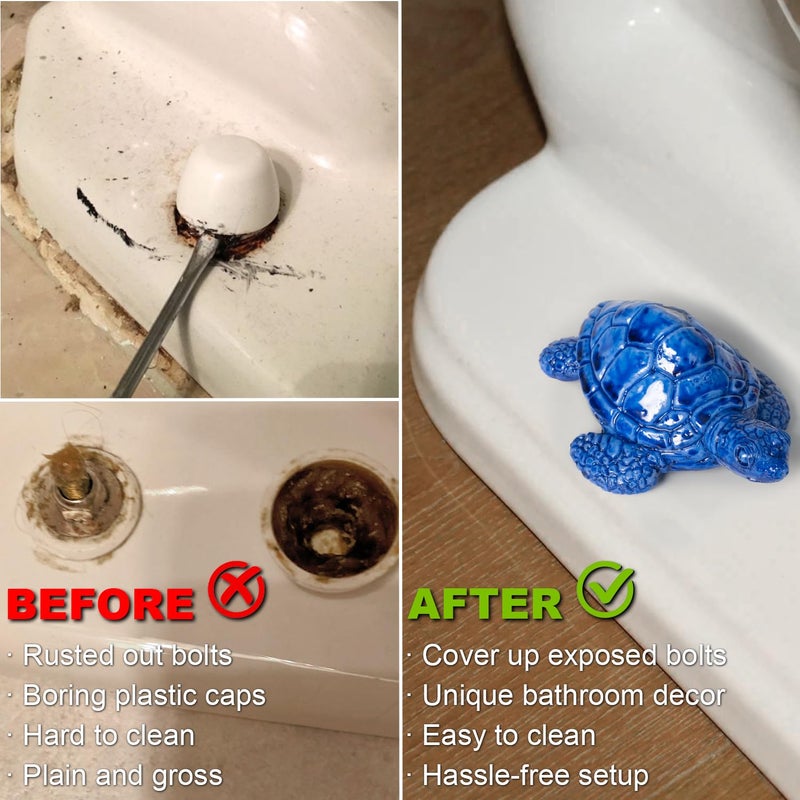 YLOVAN Turtle Toilet Bolt Covers Decorative Toilet Bolt Caps for Bottom of Toilet, Toilet Floor Caps Cute Bathroom Decor Turtle Bathroom Decor Screw Cover Beach Easy to Install 2pcs - Image 3