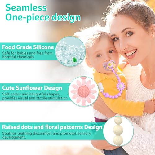 LSTRAGY Pacifier Clip, 2 Pack Silicone Pacifier Clip with One Piece Design for Newborn Boys and Girls, Floral Patterns Pacifier Holder Clip Fits for Most Pacifier, Baby Shower and Baby Gift - Image 3