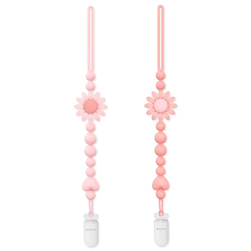 LSTRAGY Pacifier Clip, 2 Pack Silicone Pacifier Clip with One Piece Design for Newborn Boys and Girls, Floral Patterns Pacifier Holder Clip Fits for Most Pacifier, Baby Shower and Baby Gift - Image 1