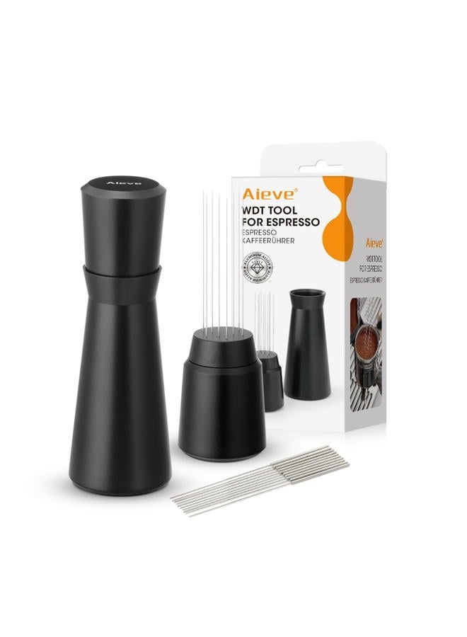 Aieve WDT Tool Espresso, Metal Distribution Tool with 10 x 0.4mm Stainless Steel Needles Espresso Stirrer, Coffee Distributor Aluminum Alloy Handle & Stand with 10 Extra Needle - Image 1