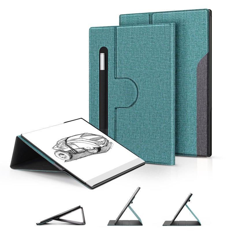 Ayotu Case for Remarkable 2 Paper Tablet 10.3" 2020 Released, Fabric Folio Cover with 360 Degree Rotatable Stand and Stylus Pocket, Gray & Green (Exclusive Templates Provided) - Image 1