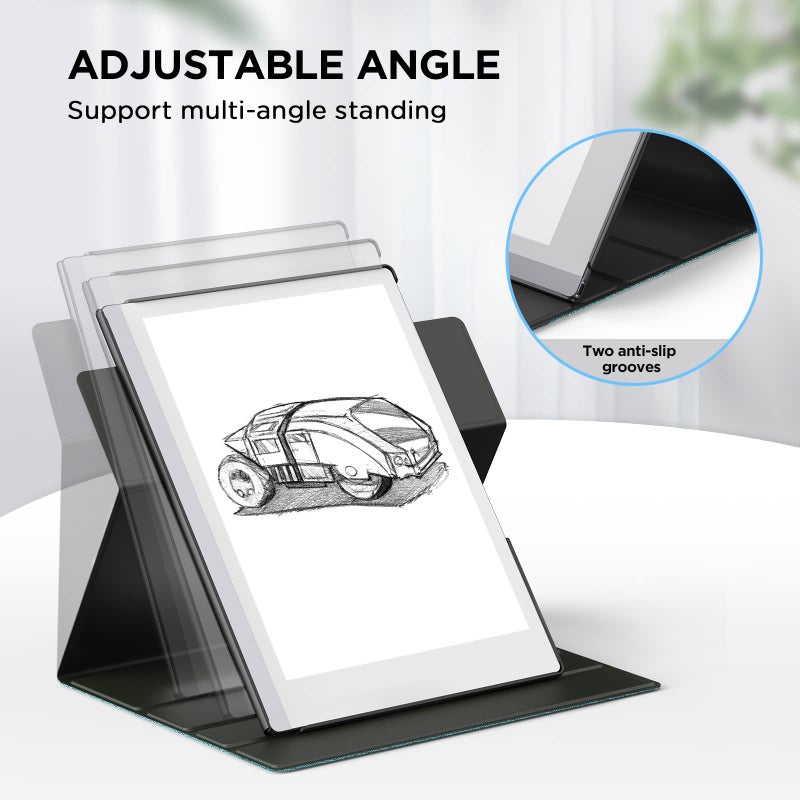 Ayotu Case for Remarkable 2 Paper Tablet 10.3" 2020 Released, Fabric Folio Cover with 360 Degree Rotatable Stand and Stylus Pocket, Gray & Green (Exclusive Templates Provided) - Image 3