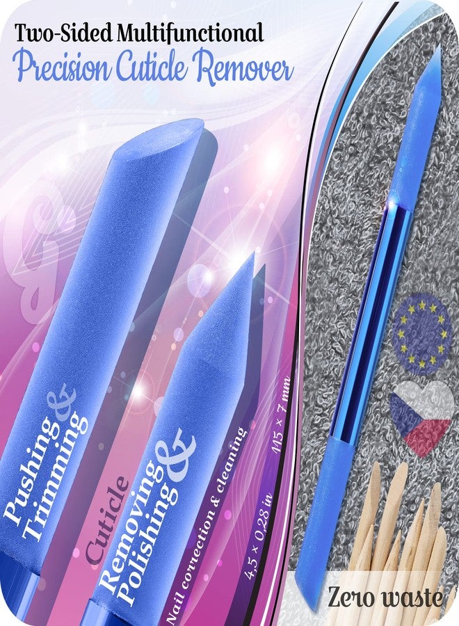 Gladzy Glass Cuticle Pusher - Manicure Stick, Genuine Czech Quality, Professional Precision Filing Cuticle Remover, Abrasive Surface Never Wears Out - Blue - Image 2