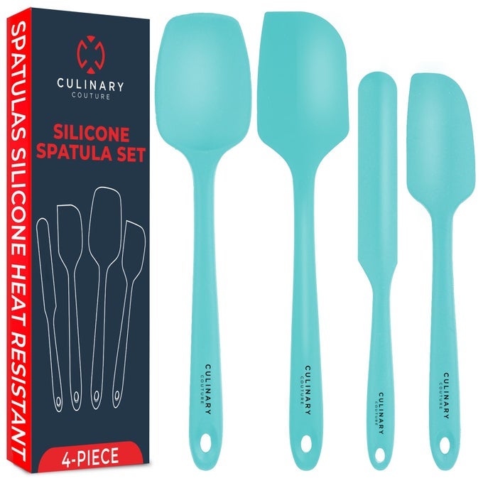 4PIECE AQUA BAKING SPATULA SET RUBBER SPATULAS SILICONE HEAT RESISTANT UP TO 428F BPAFREE SPATULA SET FOR NONSTICK COOKWARE SILICONE BAKING UTENSILS