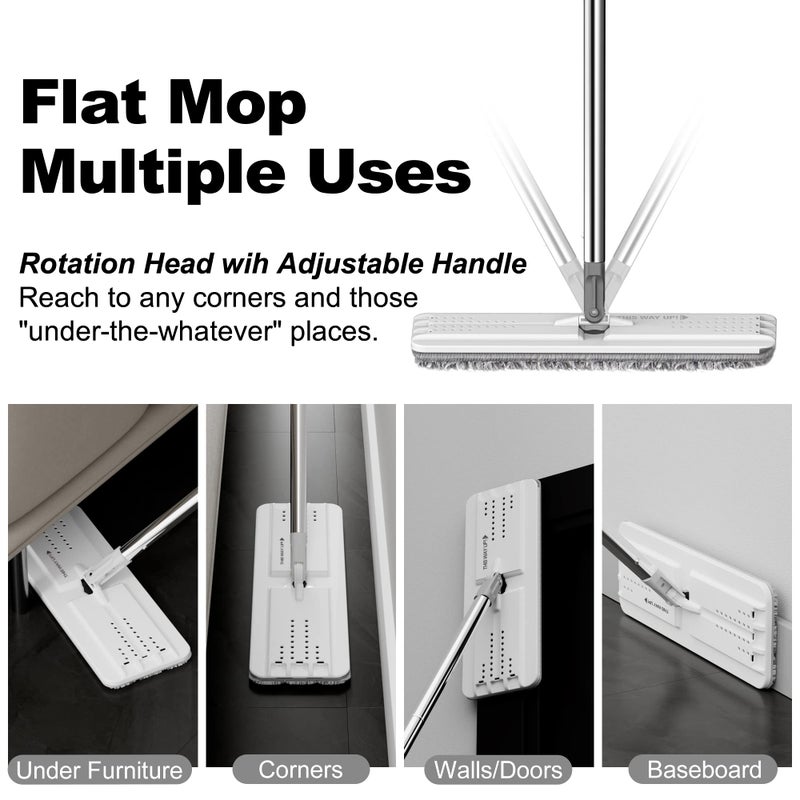 Bosheng Mop And Bucket With Wringer Set  Flat Floor Mop And Bucket  With 3 Microfiber Mops For Floor Cleaning  Wet And Dry Use For Household Cleaning - White - Image 4