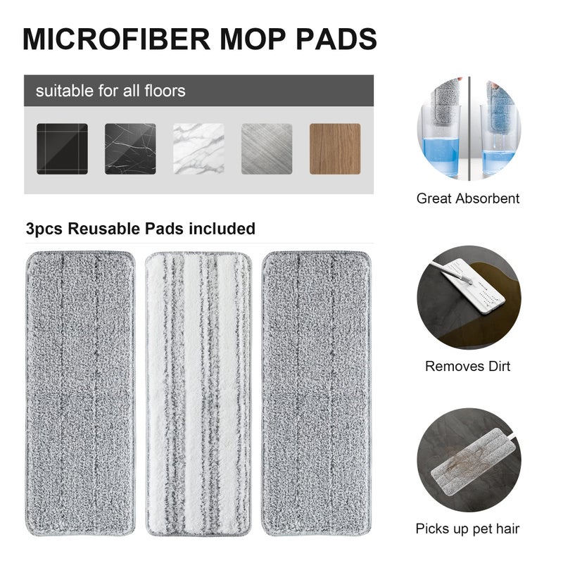 Bosheng Mop And Bucket With Wringer Set  Flat Floor Mop And Bucket  With 3 Microfiber Mops For Floor Cleaning  Wet And Dry Use For Household Cleaning - White - Image 5