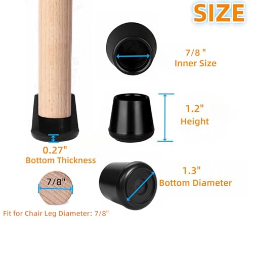 Furnigear Chair Leg Tips Caps Non-Slip Rubber Leg Tips 7/8” Inner Diameter Chair Leg Floor Protectors Round Black, 16 Pack - Image 2