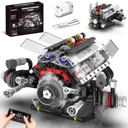 Suplanet V8 Engine Kits That Works Building SetsCar Engine Model Kit with Motor and LightsVisible Piston Movement Mechanical STEM Toy for Car Enthusiasts AdultsKids664PCS - Image 1