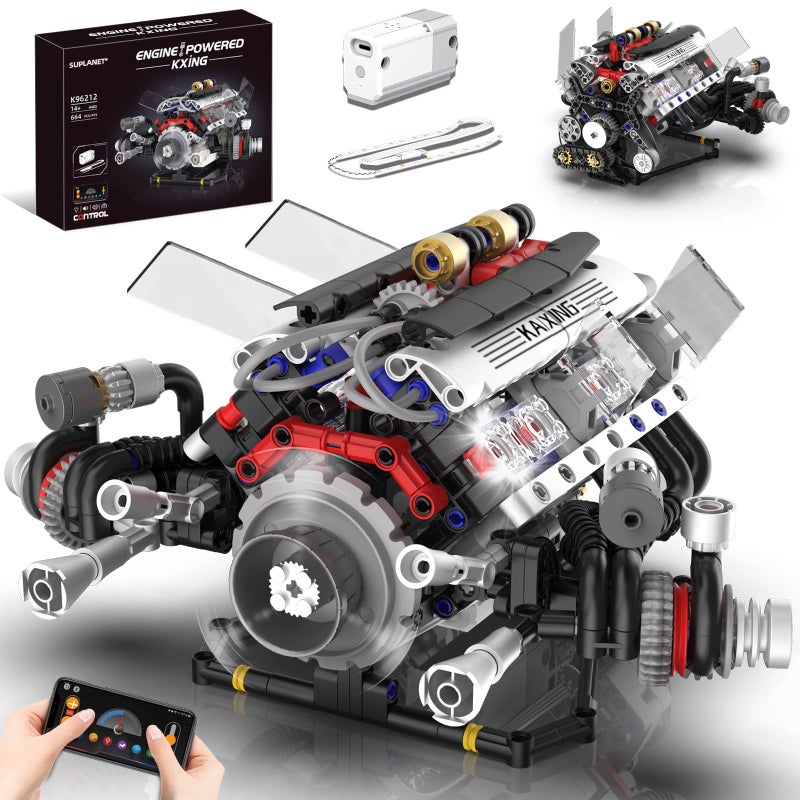 Suplanet V8 Engine Kits That Works Building SetsCar Engine Model Kit with Motor and LightsVisible Piston Movement Mechanical STEM Toy for Car Enthusiasts AdultsKids664PCS - Image 3