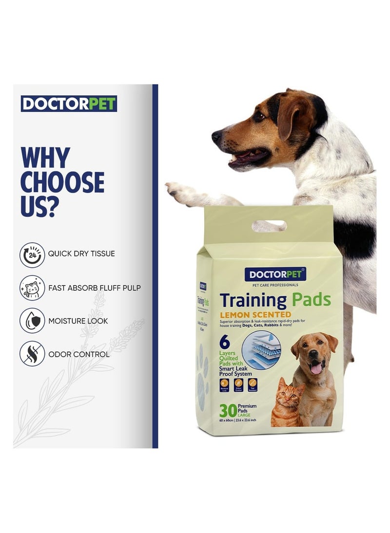 DOCTERPET Doctor Pet Training Pads Lemon 30's (60x60cm) – Large Rapid-Dry Leak-Proof Pads,Scented, 6 Layers Quilted, Superior Absorption, Odor Control, Pet Training for Dogs, Cats, Rabbits - Image 2