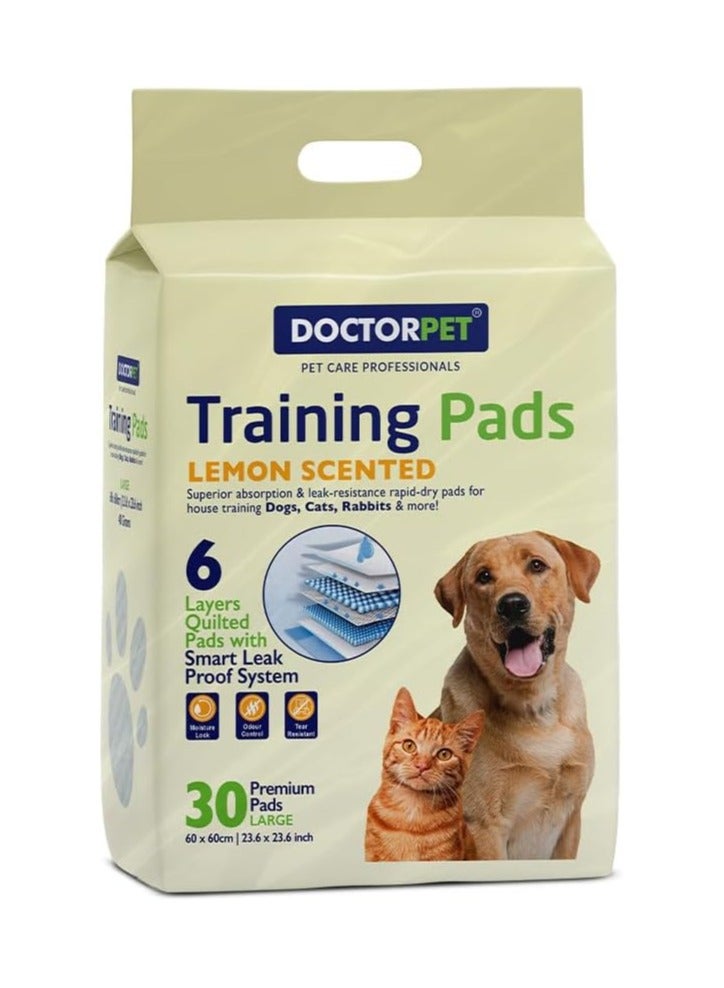 DOCTERPET Doctor Pet Training Pads Lemon 30's (60x60cm) – Large Rapid-Dry Leak-Proof Pads,Scented, 6 Layers Quilted, Superior Absorption, Odor Control, Pet Training for Dogs, Cats, Rabbits - Image 1