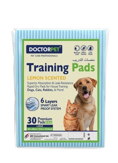 DOCTERPET Doctor Pet Training Pads Lemon 30's (60x60cm) – Large Rapid-Dry Leak-Proof Pads,Scented, 6 Layers Quilted, Superior Absorption, Odor Control, Pet Training for Dogs, Cats, Rabbits  - Image 1