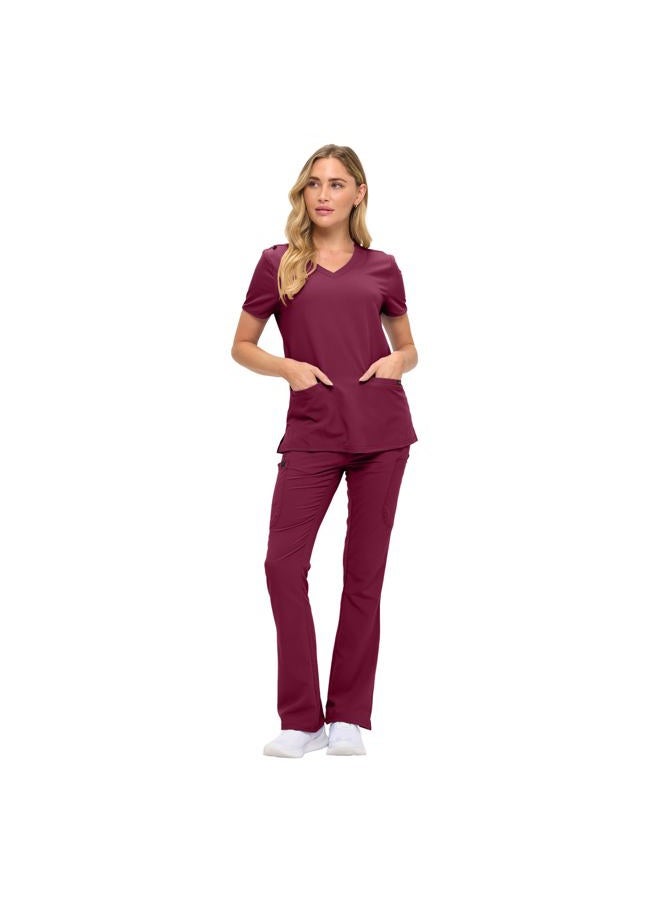 MONARCH UNIFORMS طقم سكراب نسائي ناعم وقابل للتمدد مع تسعة جيوب - قمة على شكل حرف V وسروال بخصر مرتفع - بورجوندي - M - Image 2
