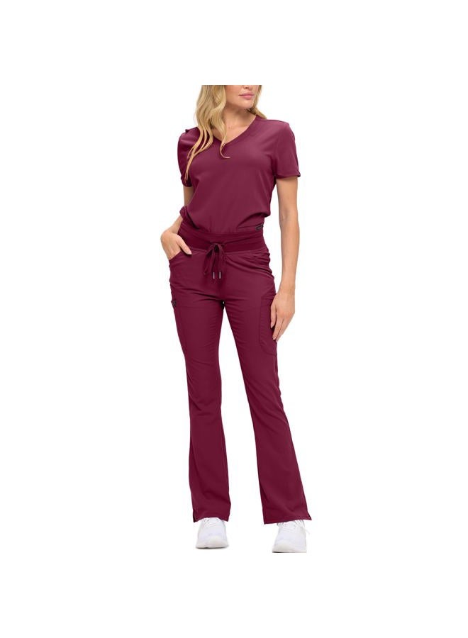 MONARCH UNIFORMS طقم سكراب نسائي ناعم وقابل للتمدد مع تسعة جيوب - قمة على شكل حرف V وسروال بخصر مرتفع - بورجوندي - M - Image 1
