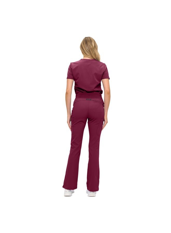 MONARCH UNIFORMS طقم سكراب نسائي ناعم وقابل للتمدد مع تسعة جيوب - قمة على شكل حرف V وسروال بخصر مرتفع - بورجوندي - M - Image 3