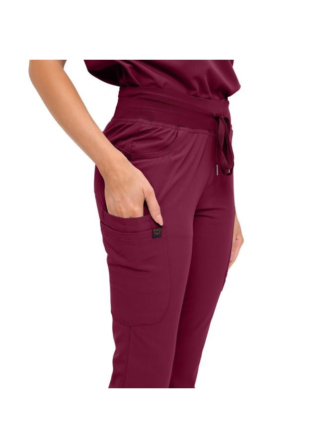 MONARCH UNIFORMS طقم سكراب نسائي ناعم وقابل للتمدد مع تسعة جيوب - قمة على شكل حرف V وسروال بخصر مرتفع - بورجوندي - M - Image 4