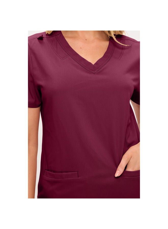 MONARCH UNIFORMS طقم سكراب نسائي ناعم وقابل للتمدد مع تسعة جيوب - قمة على شكل حرف V وسروال بخصر مرتفع - بورجوندي - M - Image 5