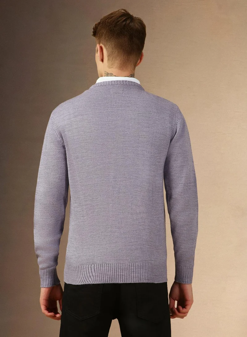 Dennis Lingo Men's Lavender 100% Acrylic Solid Regular Fit Sweater