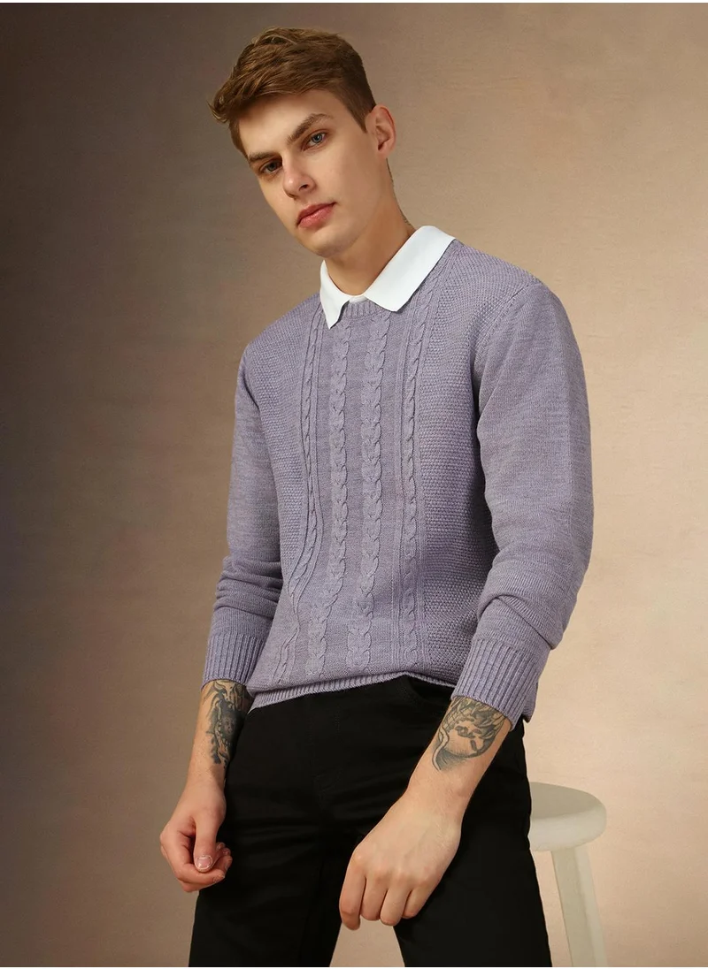 دينيس لينغو Men's Lavender 100% Acrylic Solid Regular Fit Sweater