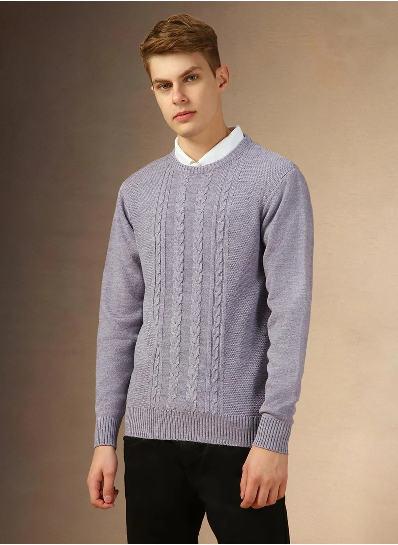 دينيس لينغو Men's Lavender 100% Acrylic Solid Regular Fit Sweater