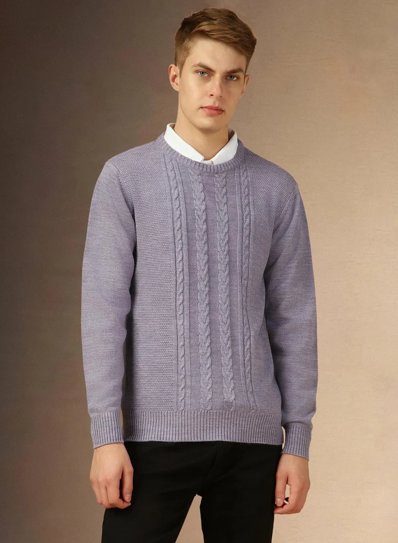 Dennis Lingo Men's Lavender 100% Acrylic Solid Regular Fit Sweater