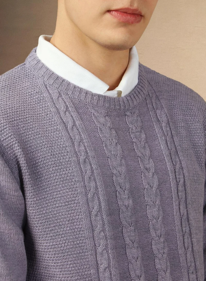 Dennis Lingo Men's Lavender 100% Acrylic Solid Regular Fit Sweater