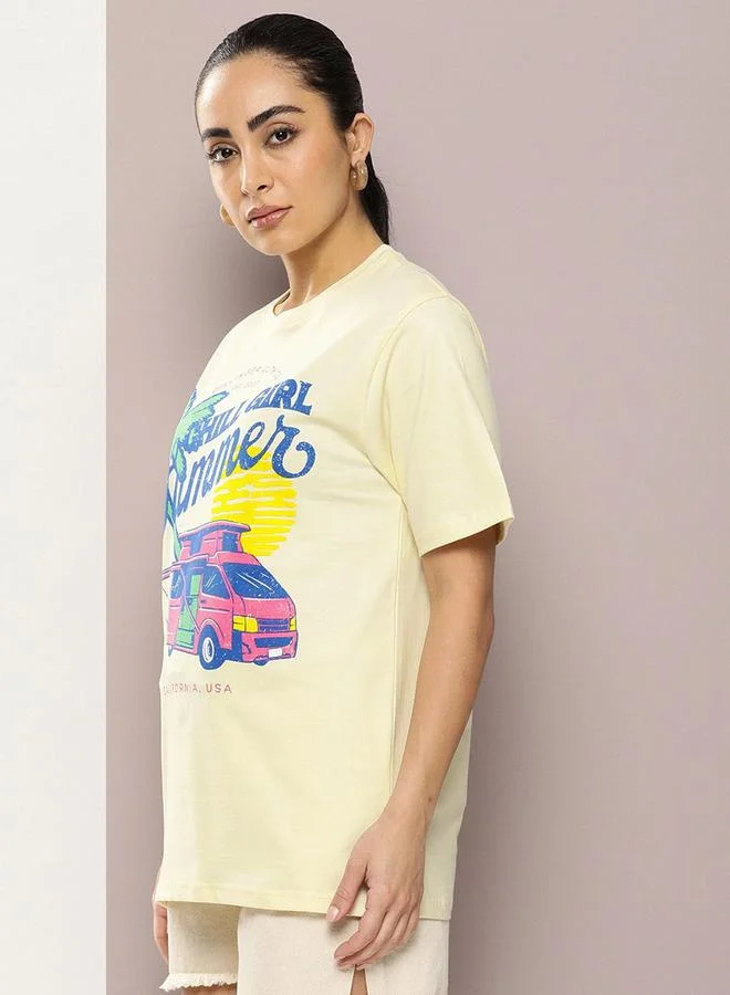 Dillinger Oversized Chill Girl Graphic Print T-Shirt by Styli