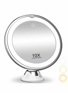 Magnifying Mirror with Light, 10X Magnification 3 Light Modes Makeup Suction Cups Intelligent Switch, 360 Degree Swivel Joint, Portable for Detailed Makeup, Close Skincare