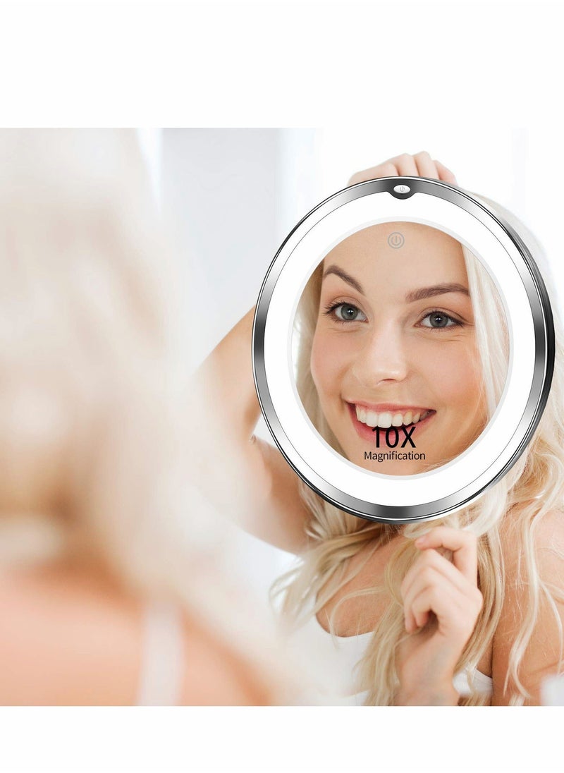 Y&D - Magnifying Mirror with Light, 10X Magnification 3 Light Modes Makeup Suction Cups Intelligent Switch, 360 Degree Swivel Joint, Portable for Detailed Makeup, Close Skincare - Image 1