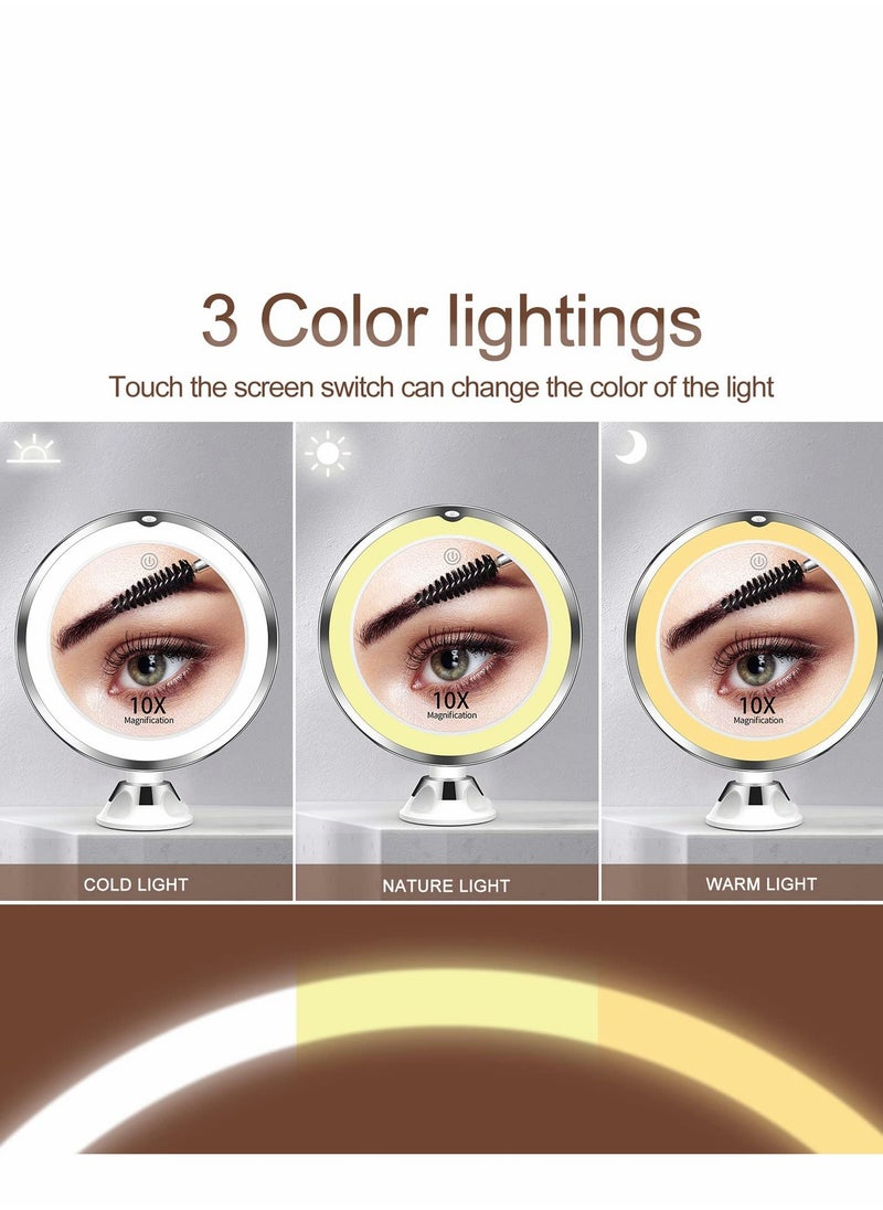 Y&D Magnifying Mirror with Light, 10X Magnification 3 Light Modes Makeup Suction Cups Intelligent Switch, 360 Degree Swivel Joint, Portable for Detailed Makeup, Close Skincare  - Image 4
