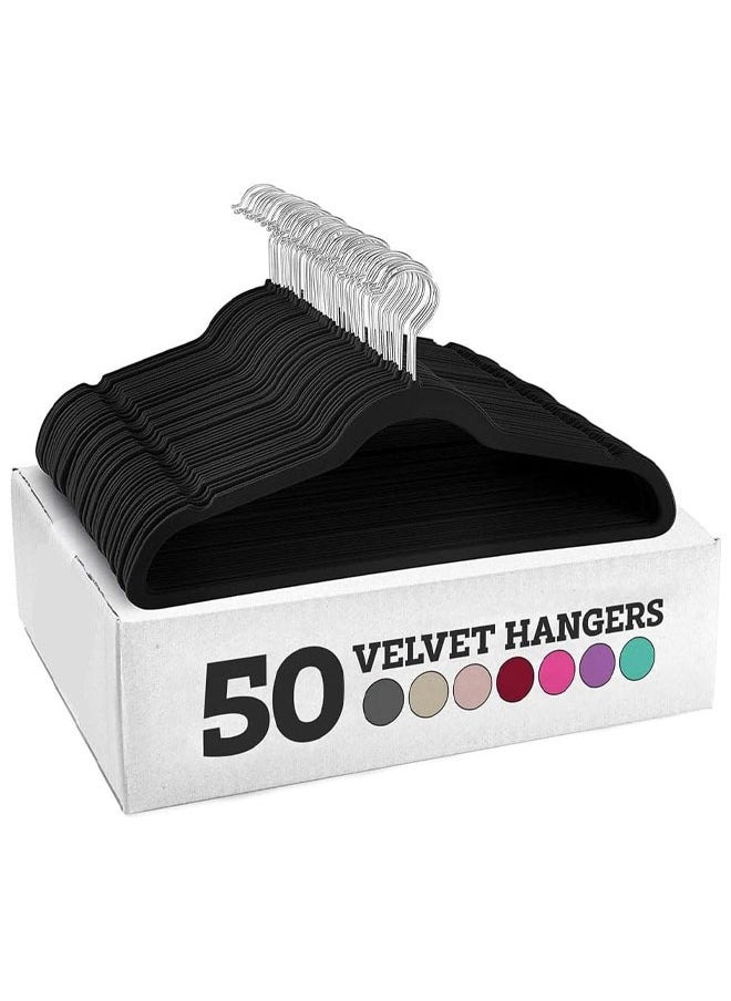 D'HOME 50-Pcs Non-Slip Velvet Hangers - Suit Hangers Ultra Thin Space Saving 360 Degree Swivel Hook Strong and Durable Clothes Hangers Hold Up-to 10 Lbs (50, BLACK)  - Image 1