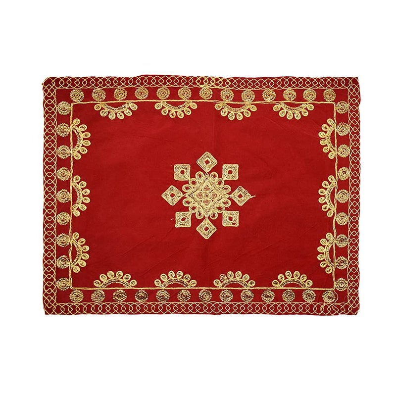 Puja N Pujari Puja N Pujari Velvet Pooja Aasan ClothChowki Altar Pooja Cloth for Pooja Room Mandir and Home Temple Design 3 AC2093  - Image 1