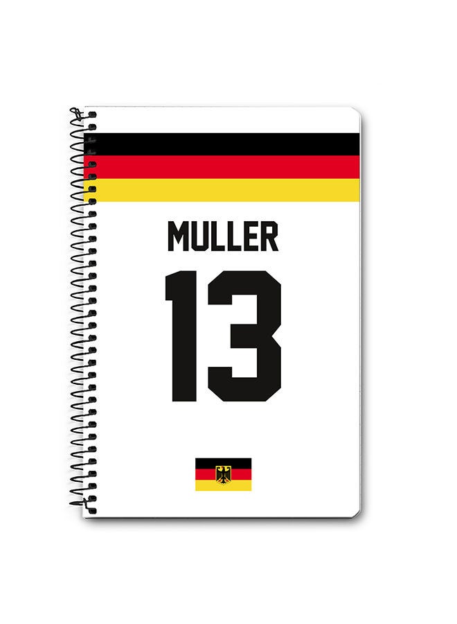 Stylizedd Designer A5 Spiral Notebook Memo Notepad Journal - Football Team - Germany Player Name - Muller - Image 1
