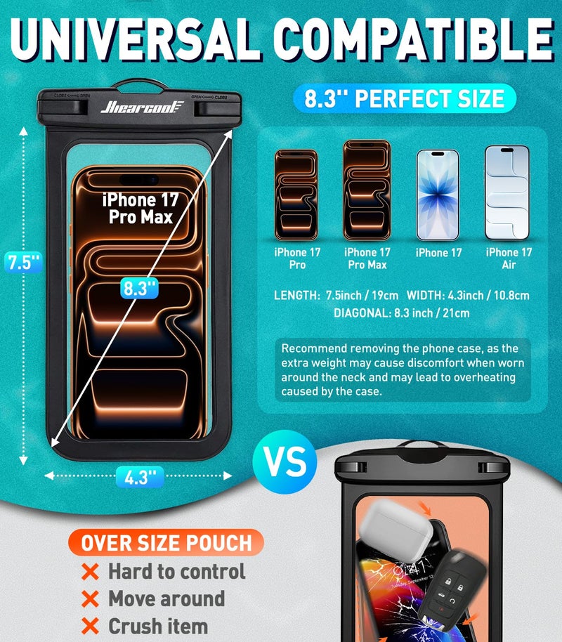 Hiearcool Waterproof Phone Pouch,Universal Waterproof Phone Case Dry Bag Travel Essentials for iPhone, Beach Accessories for Vacation Must Haves - Black&Navy-2 Pack - Image 2