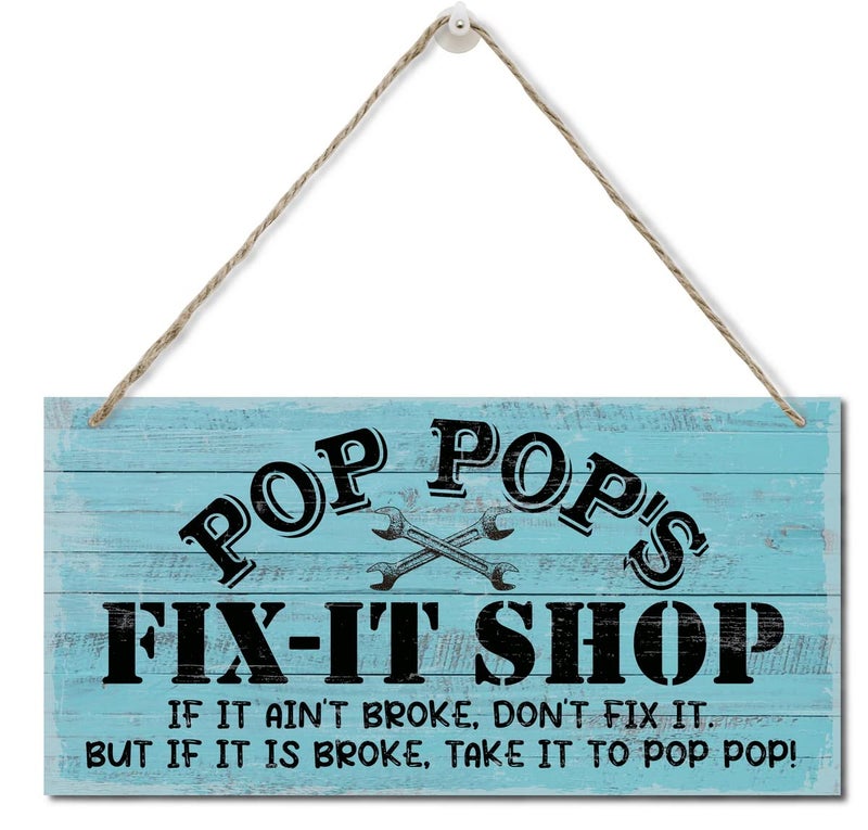 Razpah متجر Fintage "" Pop Pop's Fix-It Shop-إذا لم يتم كسره ، فلا تقوم بإصلاحه. ولكن إذا تم كسرها ، خذها إلى موسيقى البوب ​​"علامة ديكور" علامة خشبية مطبوعة علامة معلقة لافتة الخشب ديكور هدية للجد 12 "" × 6 "" - Image 1