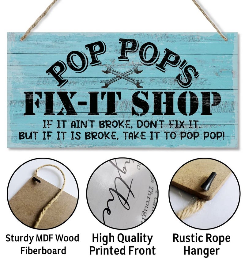 Razpah متجر Fintage "" Pop Pop's Fix-It Shop-إذا لم يتم كسره ، فلا تقوم بإصلاحه. ولكن إذا تم كسرها ، خذها إلى موسيقى البوب ​​"علامة ديكور" علامة خشبية مطبوعة علامة معلقة لافتة الخشب ديكور هدية للجد 12 "" × 6 "" - Image 5
