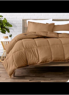 Home of linens Cotton - Plain - 3 Pieces Heavy Comforter Set - 2.8Kgs - Down Alternative Filling - (For Matress 100cm/120cm) - Size (180cm x 240cm) + 2 Pillow Case Covers (50cm x 70cm) - Beige  - Image 1