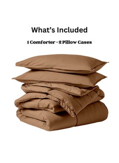 Home of linens Cotton - Plain - 3 Pieces Heavy Comforter Set - 2.8Kgs - Down Alternative Filling - (For Matress 100cm/120cm) - Size (180cm x 240cm) + 2 Pillow Case Covers (50cm x 70cm) - Beige  - Image 4