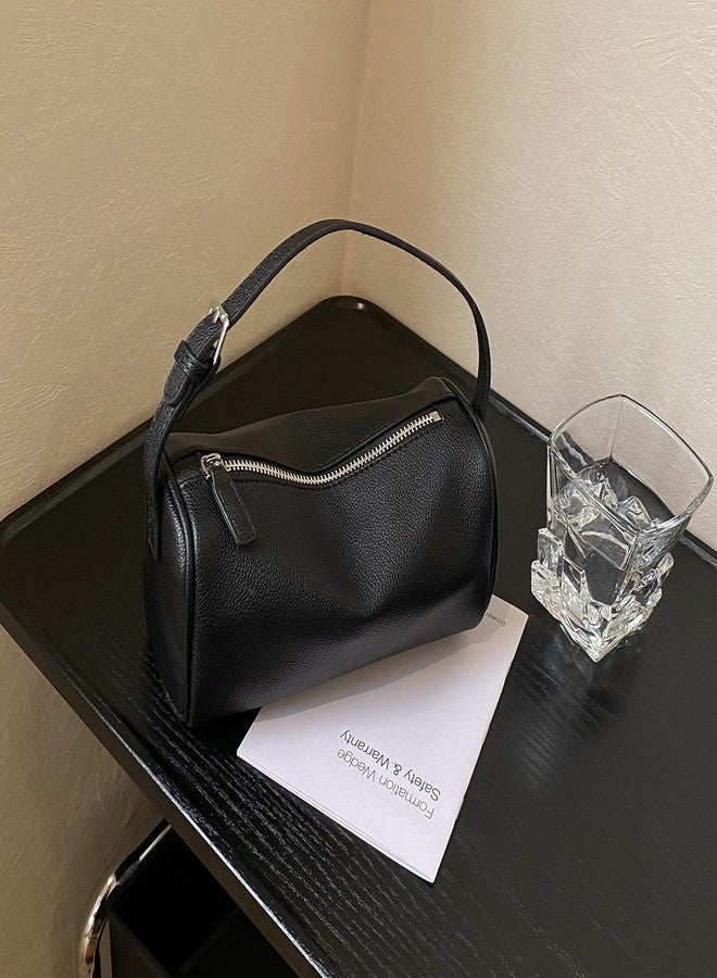 Covelin Small Women's Shoulder Bag - Minimalist & Stylish Top-Handbag with Lychee Leather Black - Image 2
