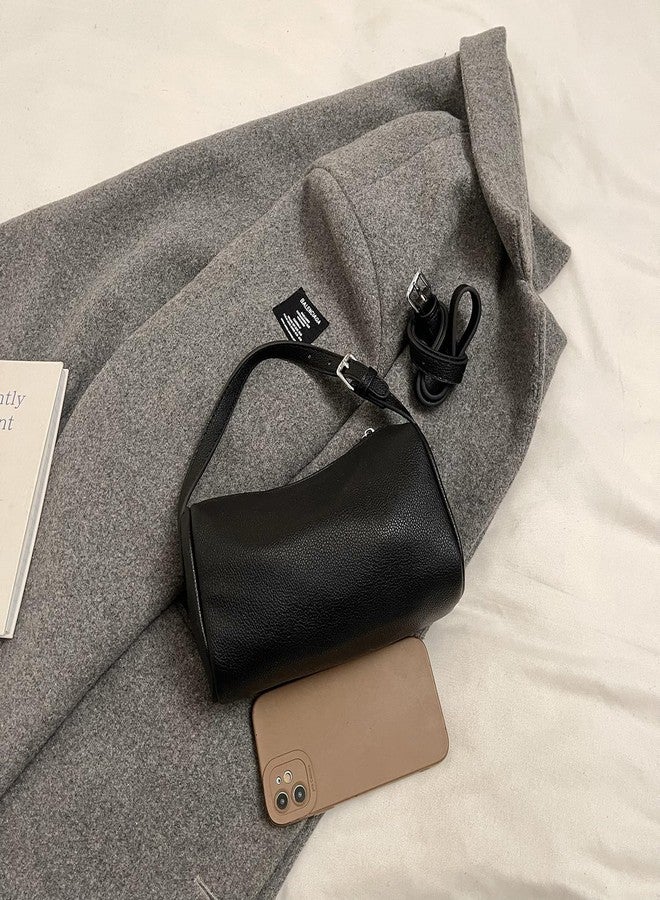 Covelin Small Women's Shoulder Bag - Minimalist & Stylish Top-Handbag with Lychee Leather Black - Image 3
