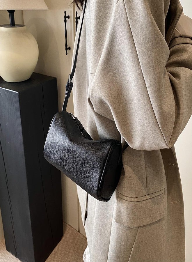 Covelin Small Women's Shoulder Bag - Minimalist & Stylish Top-Handbag with Lychee Leather Black - Image 5