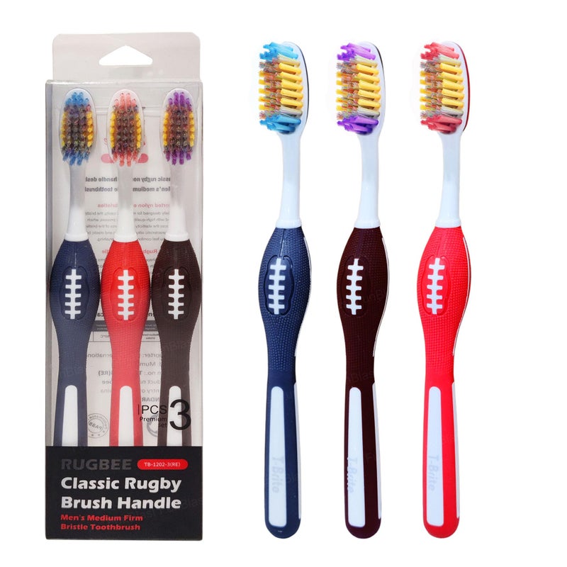 FunBlast Tooth Brush Set - Pack of 3 Pcs Toothbrush for Men & Women, Medium Bristles for Sensitive Teeth with Non-Slip Handle Design, Manual Tooth Brush for Adults (Multicolour) - Image 1
