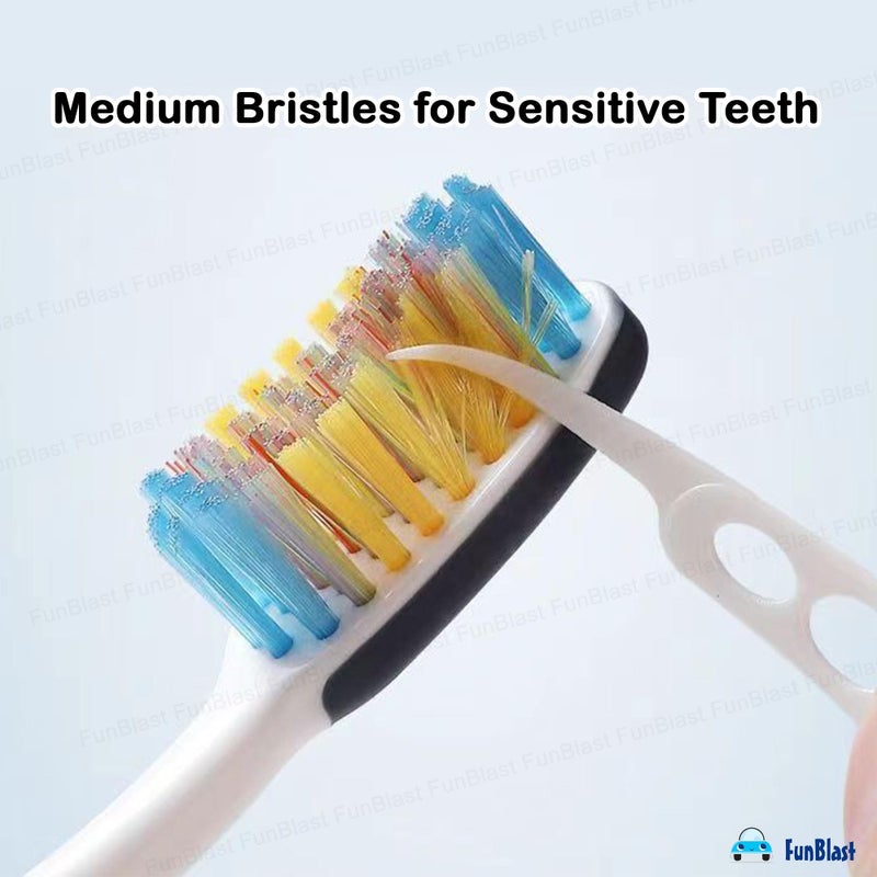 FunBlast Tooth Brush Set - Pack of 3 Pcs Toothbrush for Men & Women, Medium Bristles for Sensitive Teeth with Non-Slip Handle Design, Manual Tooth Brush for Adults (Multicolour) - Image 5
