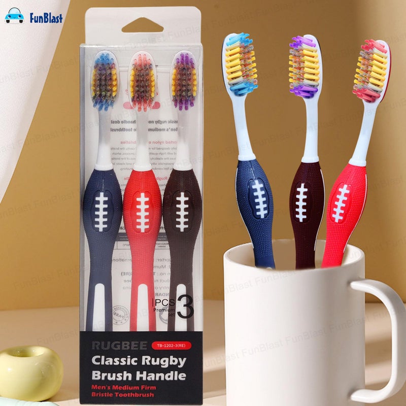 FunBlast Tooth Brush Set - Pack of 3 Pcs Toothbrush for Men & Women, Medium Bristles for Sensitive Teeth with Non-Slip Handle Design, Manual Tooth Brush for Adults (Multicolour) - Image 4