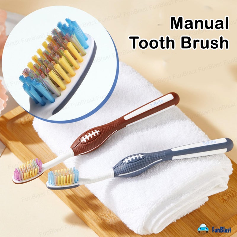FunBlast Tooth Brush Set - Pack of 3 Pcs Toothbrush for Men & Women, Medium Bristles for Sensitive Teeth with Non-Slip Handle Design, Manual Tooth Brush for Adults (Multicolour) - Image 3
