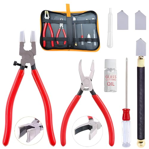 MEILLYOCEAN Glass Cutting Tool Set Kit,Premium Glass Running Breaking Pliers and Glass Cutter Kit, Heavy Duty Glass Cutting Tool with Rubber Tip, Work Great for Stained Glass, Mosaics, Fusing, Breaking - Image 1