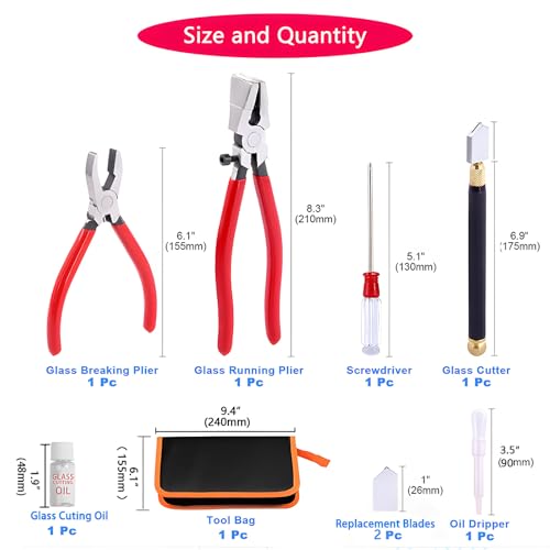 MEILLYOCEAN Glass Cutting Tool Set Kit,Premium Glass Running Breaking Pliers and Glass Cutter Kit, Heavy Duty Glass Cutting Tool with Rubber Tip, Work Great for Stained Glass, Mosaics, Fusing, Breaking - Image 2