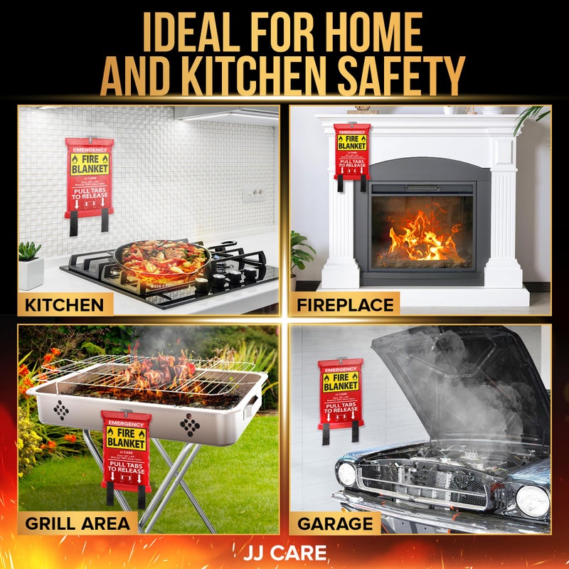 JJ CARE Fire Blanket â€“ 2 Packs with Hooks and Gloves â€“ Emergency Fire Blanket for Home & Kitchen, High Heat Resistant Fire Suppression Blankets for Home Safety, Kitchen, and Camping - Image 5