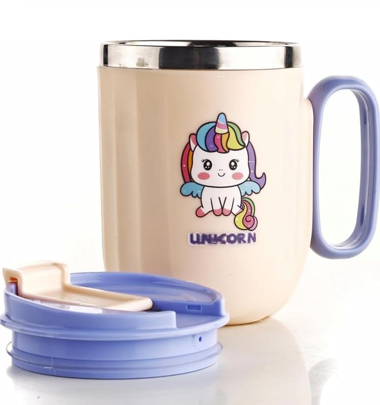 Lotus unique Lotus unique Double Insulated Stainless Steel 400ml Coffee Mug with Lid SweatProof Cartoon Print Insulated Coffee Mug for Birthday Gifts Pink Duck  - Image 1