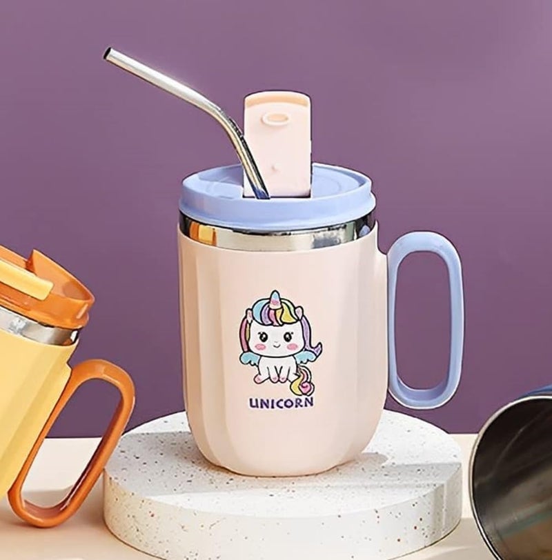 Lotus unique Lotus unique Double Insulated Stainless Steel 400ml Coffee Mug with Lid SweatProof Cartoon Print Insulated Coffee Mug for Birthday Gifts Pink Duck  - Image 5
